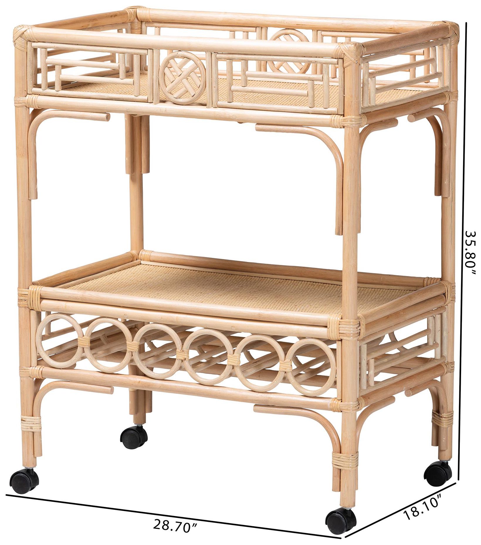 bali &amp; pari Molina Natural Rattan Wine Cart -Trolley with Bottle Holder