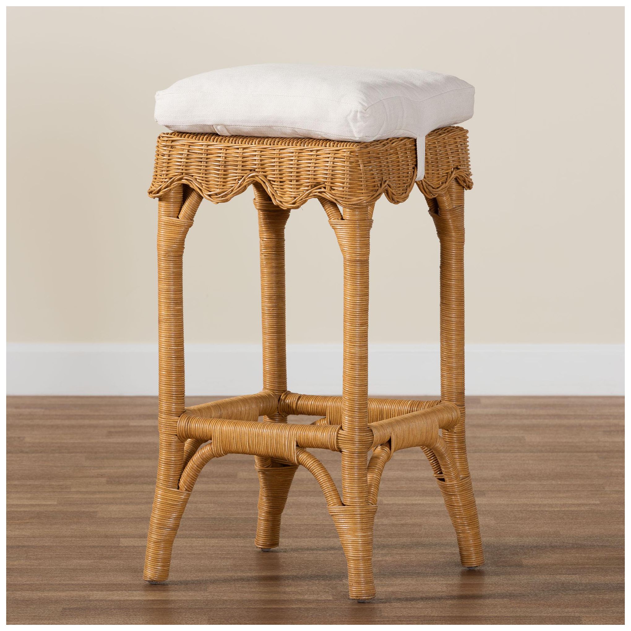 bali & pari Muy Bohemian Scallop Honey Rattan Bar Stool