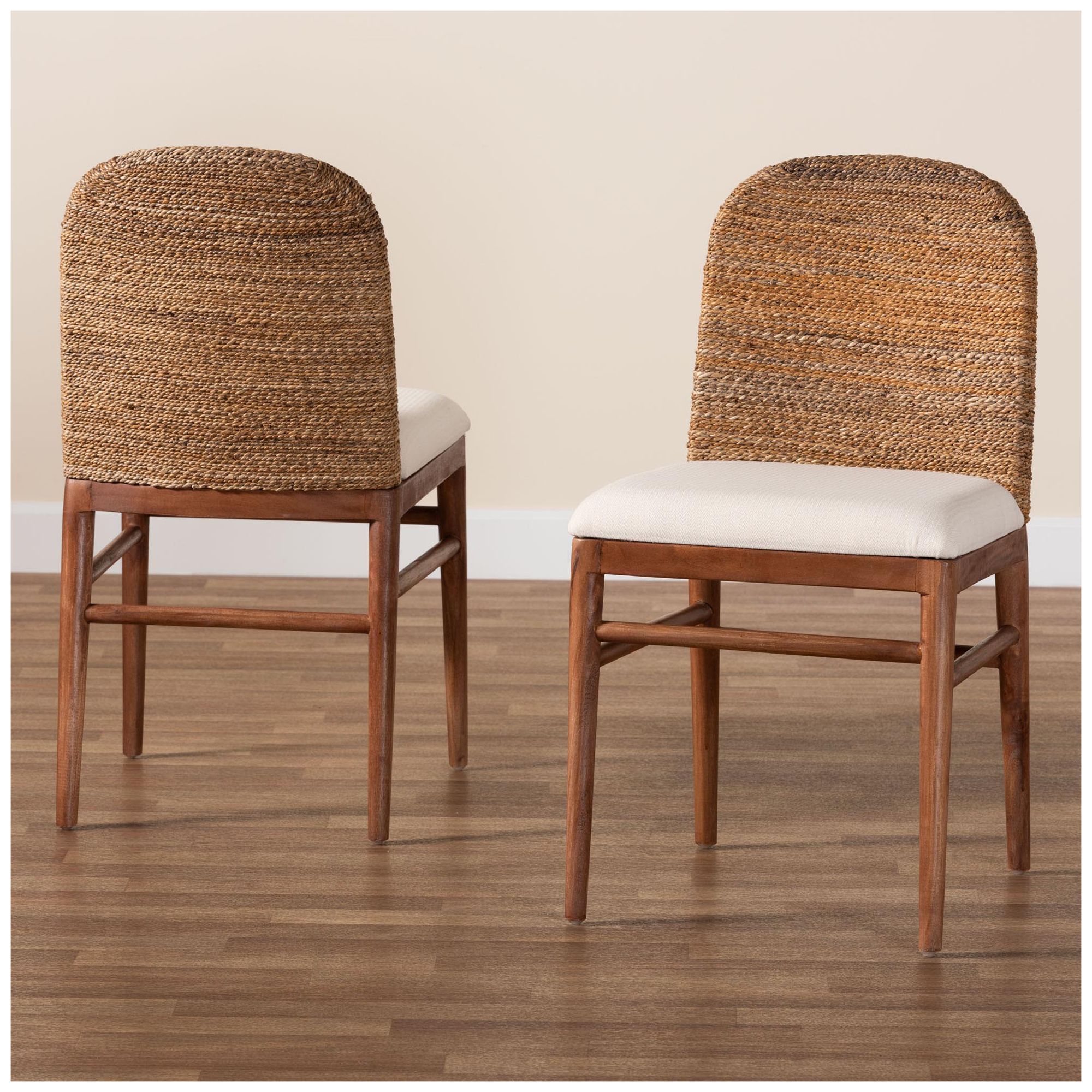 bali &amp; pari Nadim Natural Seagrass and Acacia Wood 2-Piece Dining Chair