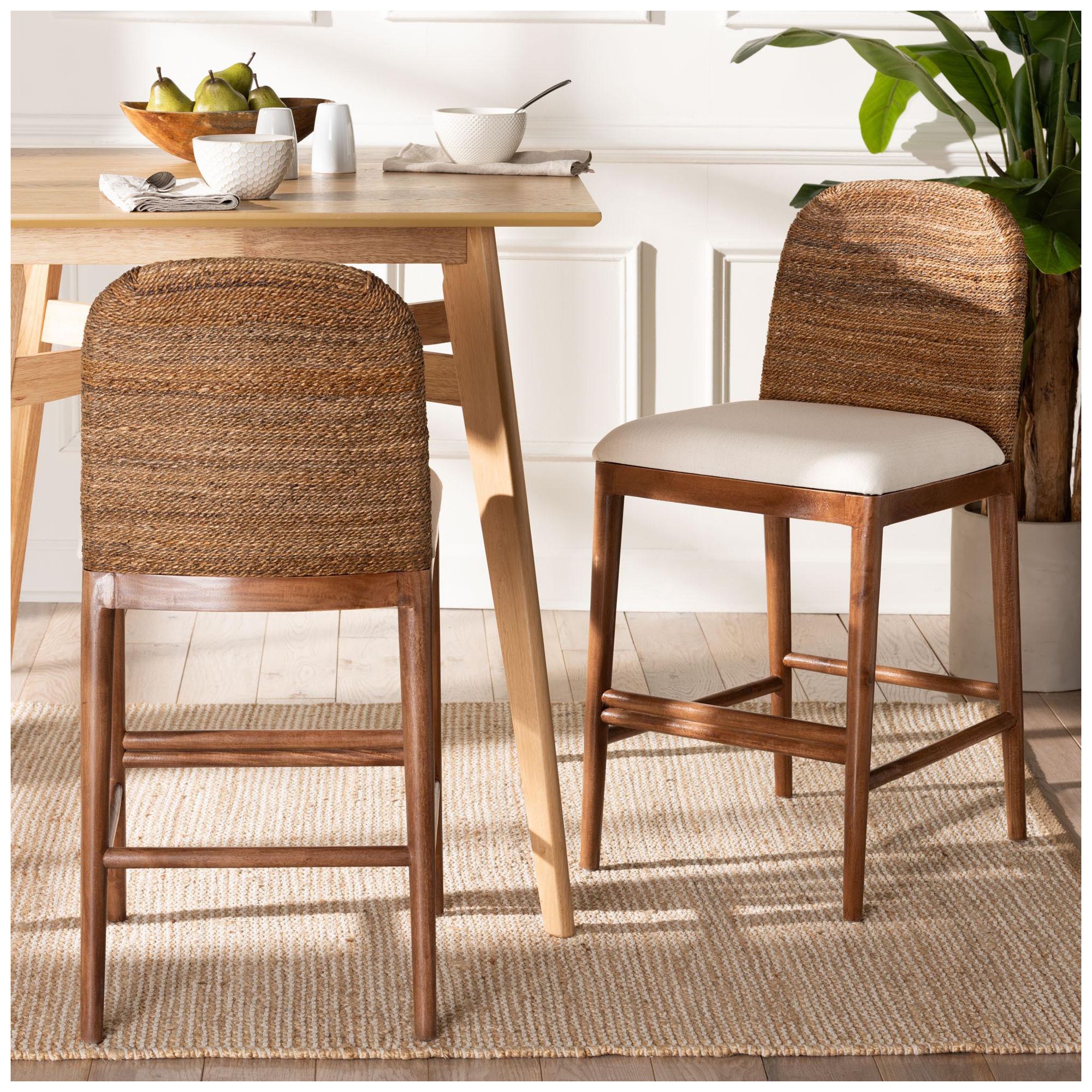 bali &amp; pari Nadim Seagrass and Acacia Wood Counter Stool