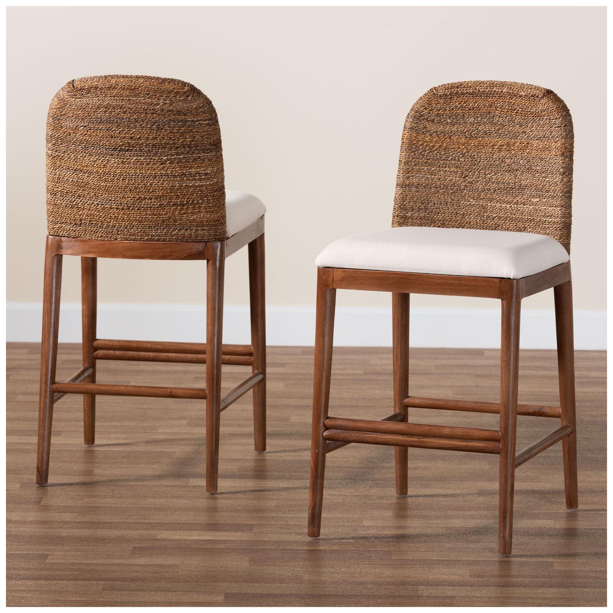 bali &amp; pari Nadim Seagrass and Acacia Wood Counter Stool