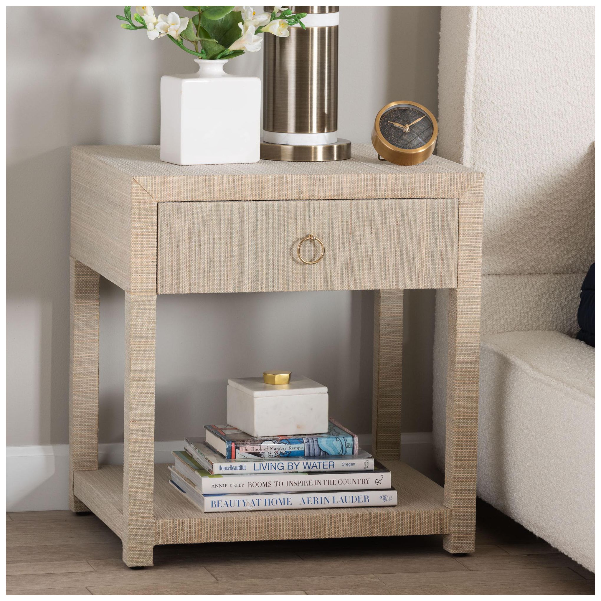 Image 2 bali & pari Nata Bohemian Woven Natural Grasscloth 1-Drawer Nightstand more views