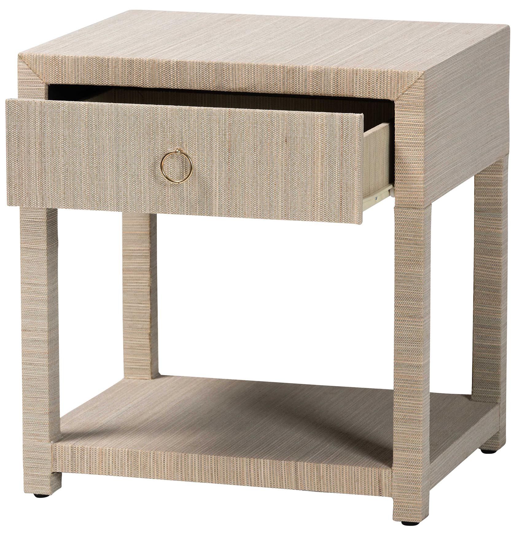 Image 3 bali & pari Nata Bohemian Woven Natural Grasscloth 1-Drawer Nightstand more views
