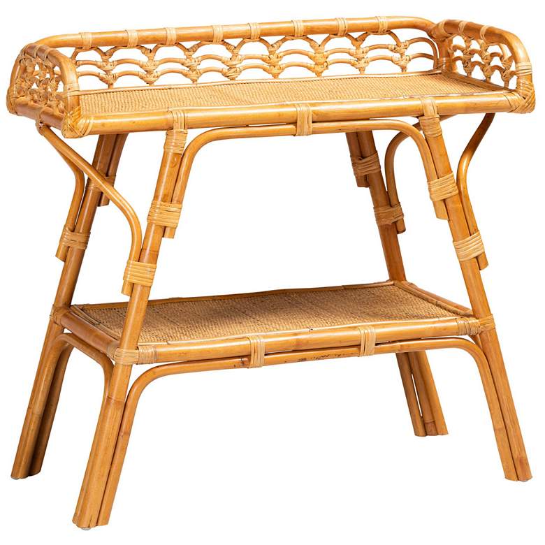 Image 1 bali & pari Nayana Modern Bohemian Natural Rattan 2 Tier Console Table