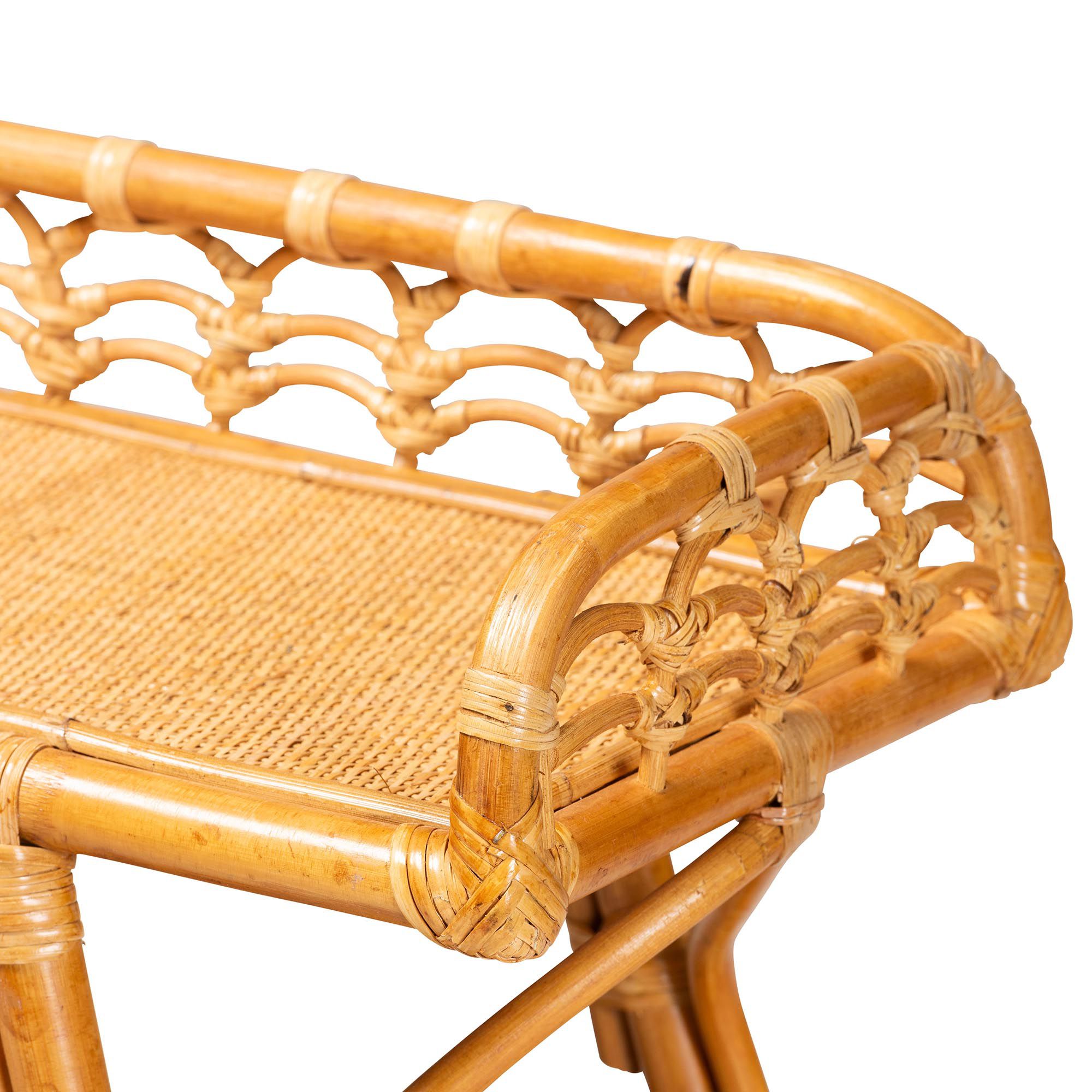 Image 6 bali & pari Nayana Modern Bohemian Natural Rattan 2 Tier Console Table more views