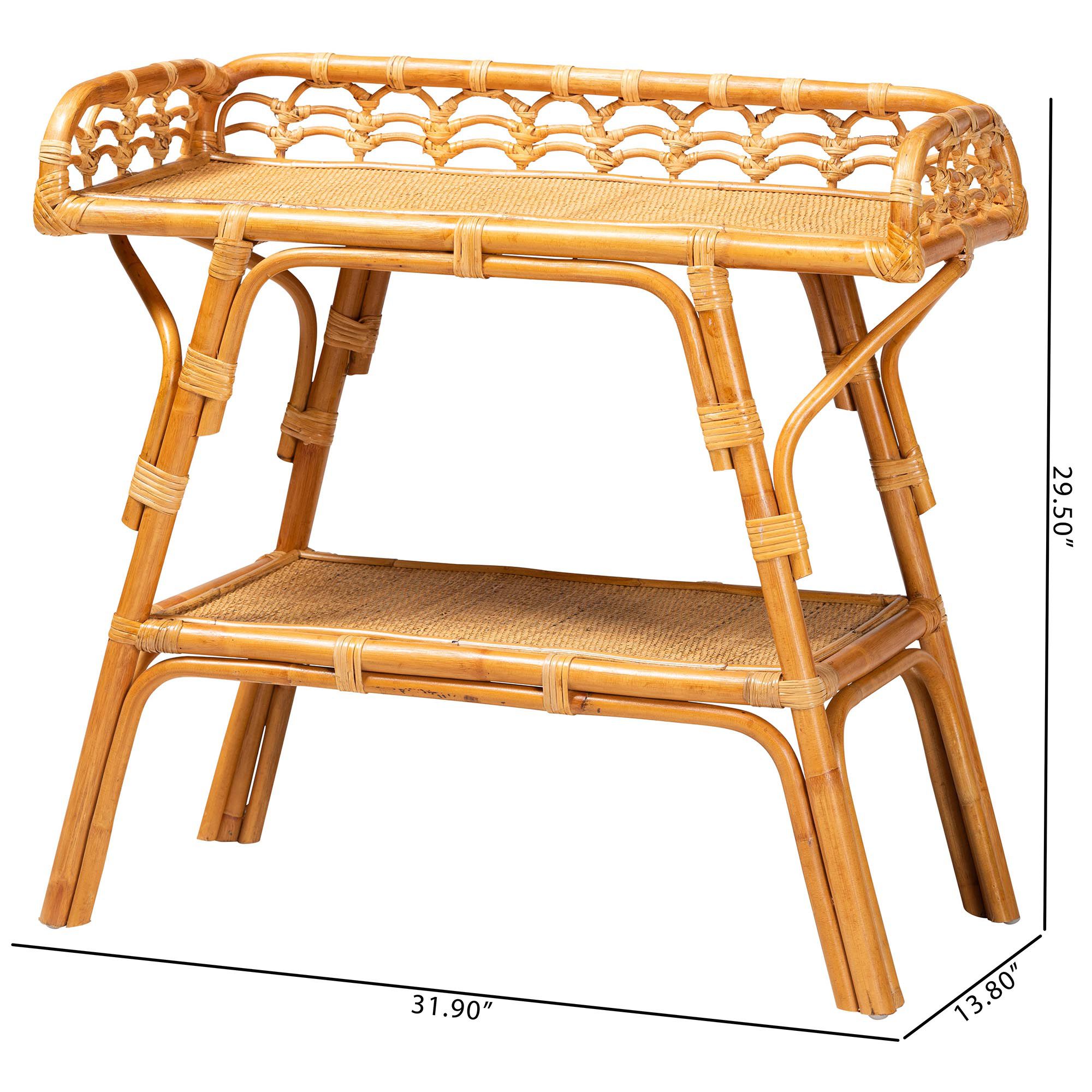bali & pari Nayana Modern Bohemian Natural Rattan 2 Tier Console Table
