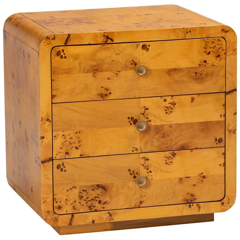 Image 1 bali & pari Netra Modern Natural Real Burl Wood 3-Drawer Nightstand