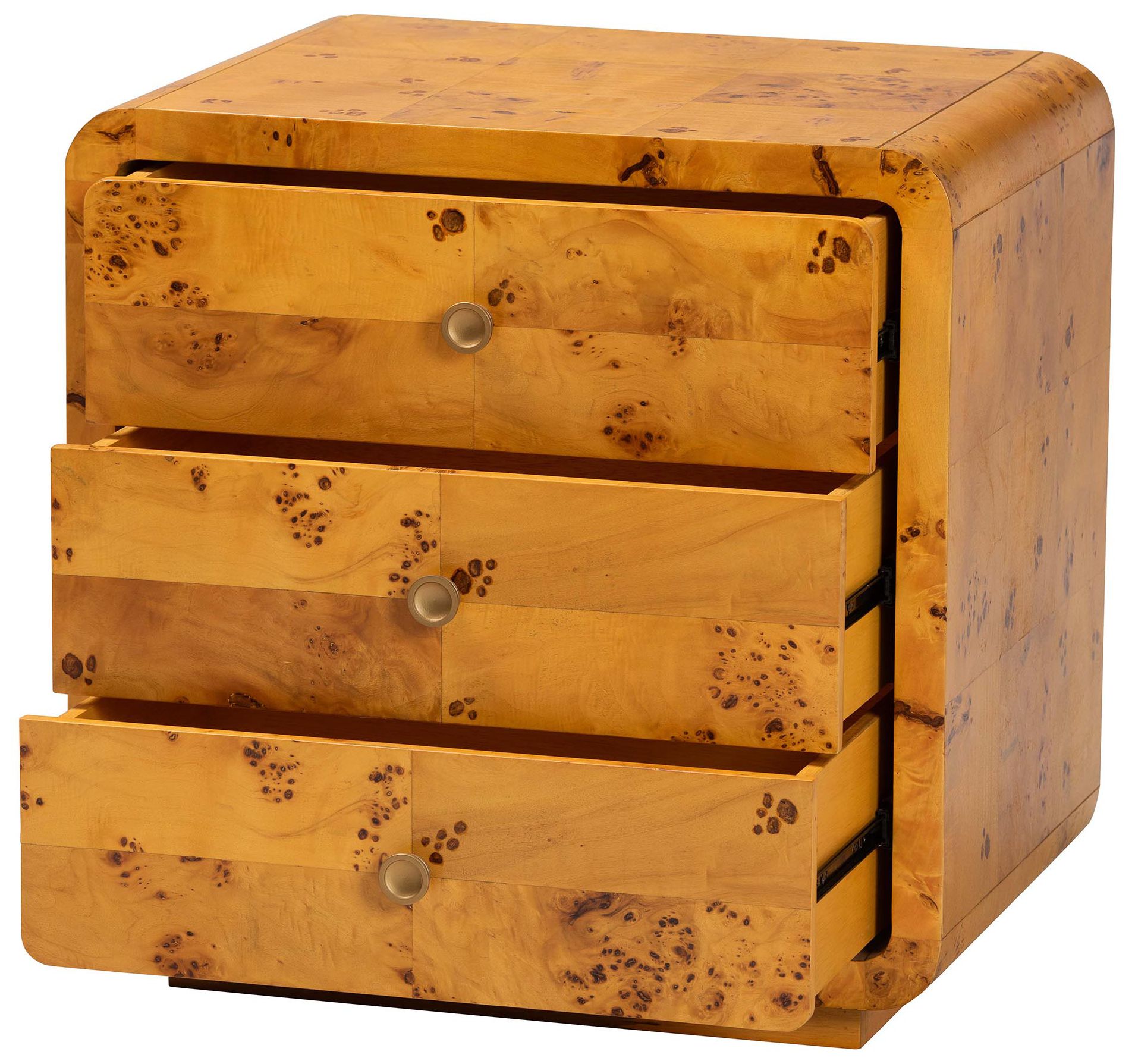 Image 3 bali & pari Netra Modern Natural Real Burl Wood 3-Drawer Nightstand more views
