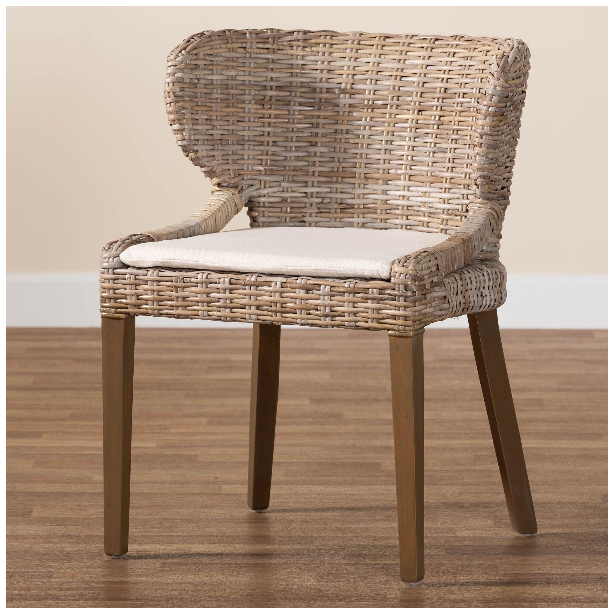 bali & pari Niesha Grey Natural Kubu Rattan and Mahogany Wood Dining Ch