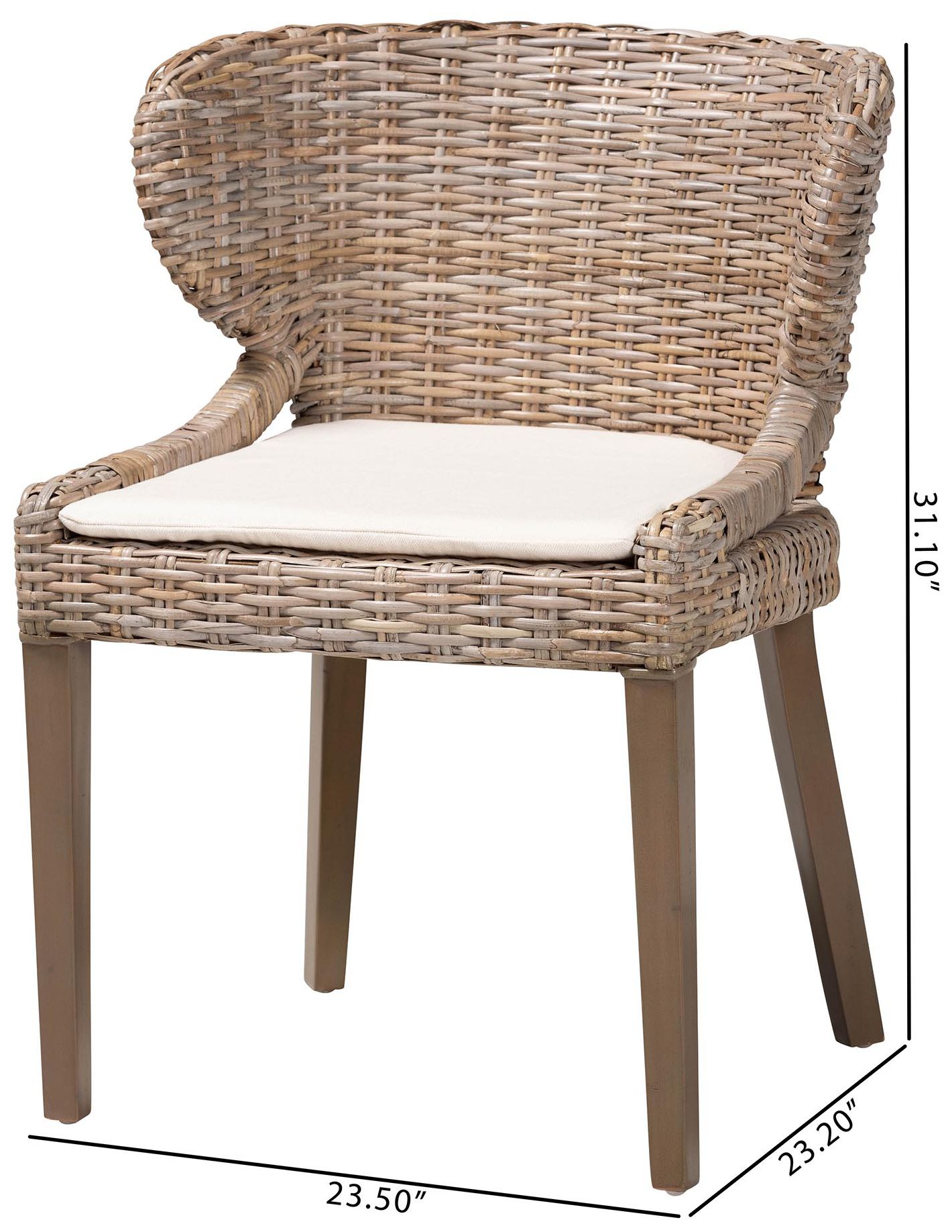 bali & pari Niesha Grey Natural Kubu Rattan and Mahogany Wood Dining Ch