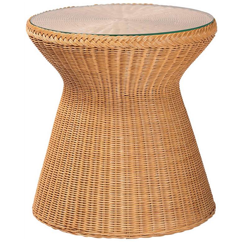Image 1 bali & pari Nina Light Honey Braided Rattan End Table with Glass Tablet