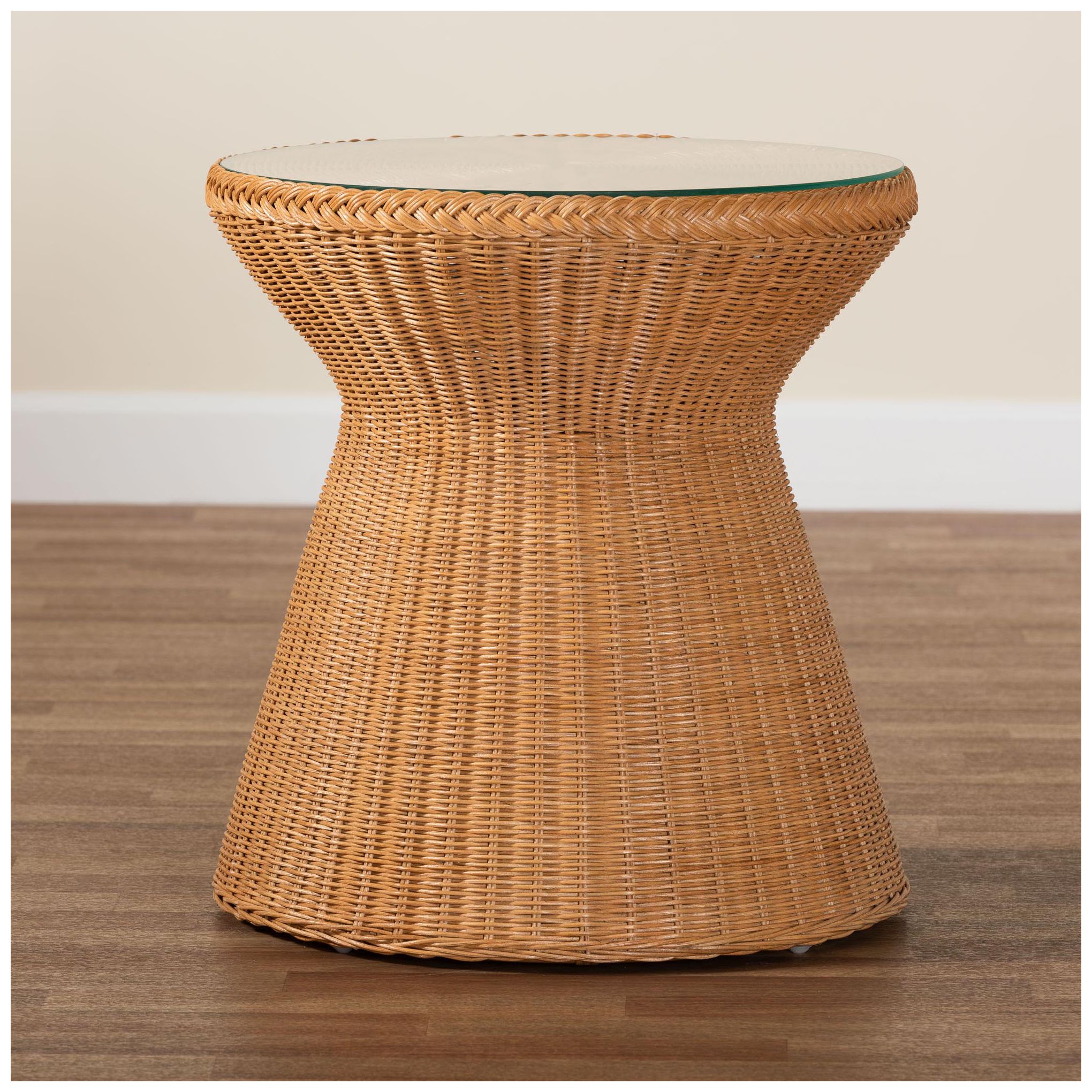 Image 5 bali & pari Nina Light Honey Braided Rattan End Table with Glass Tablet more views