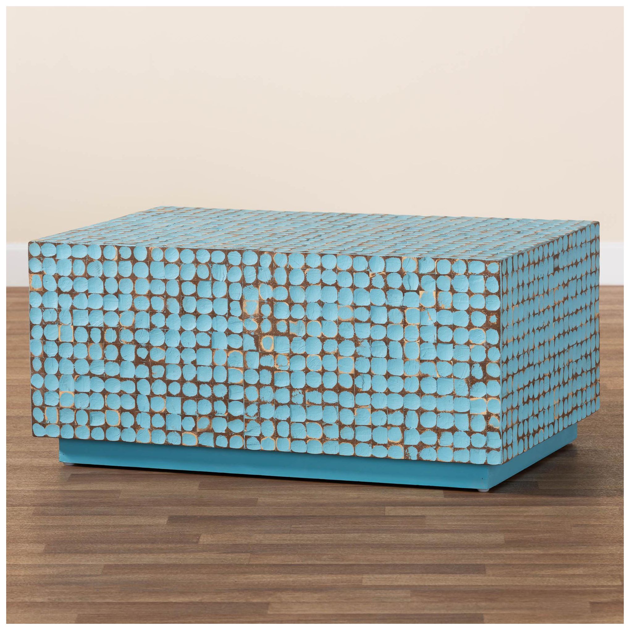 bali & pari Nitza Bohemian Blue Coconut Shell and Acacia Wood Coffee Ta