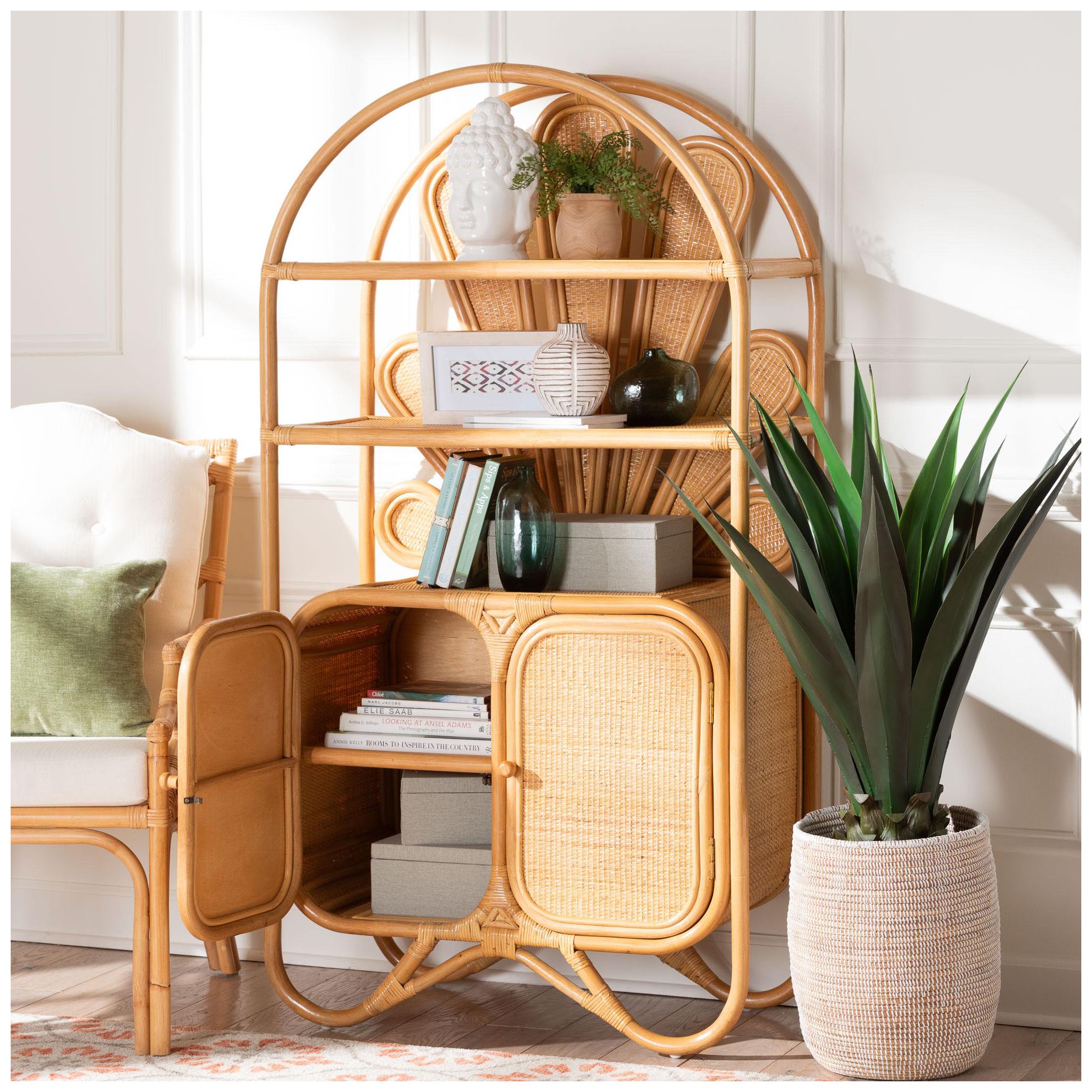 Image 3 bali & pari Noreen Peacock Fan Natural Rattan Cabinet more views
