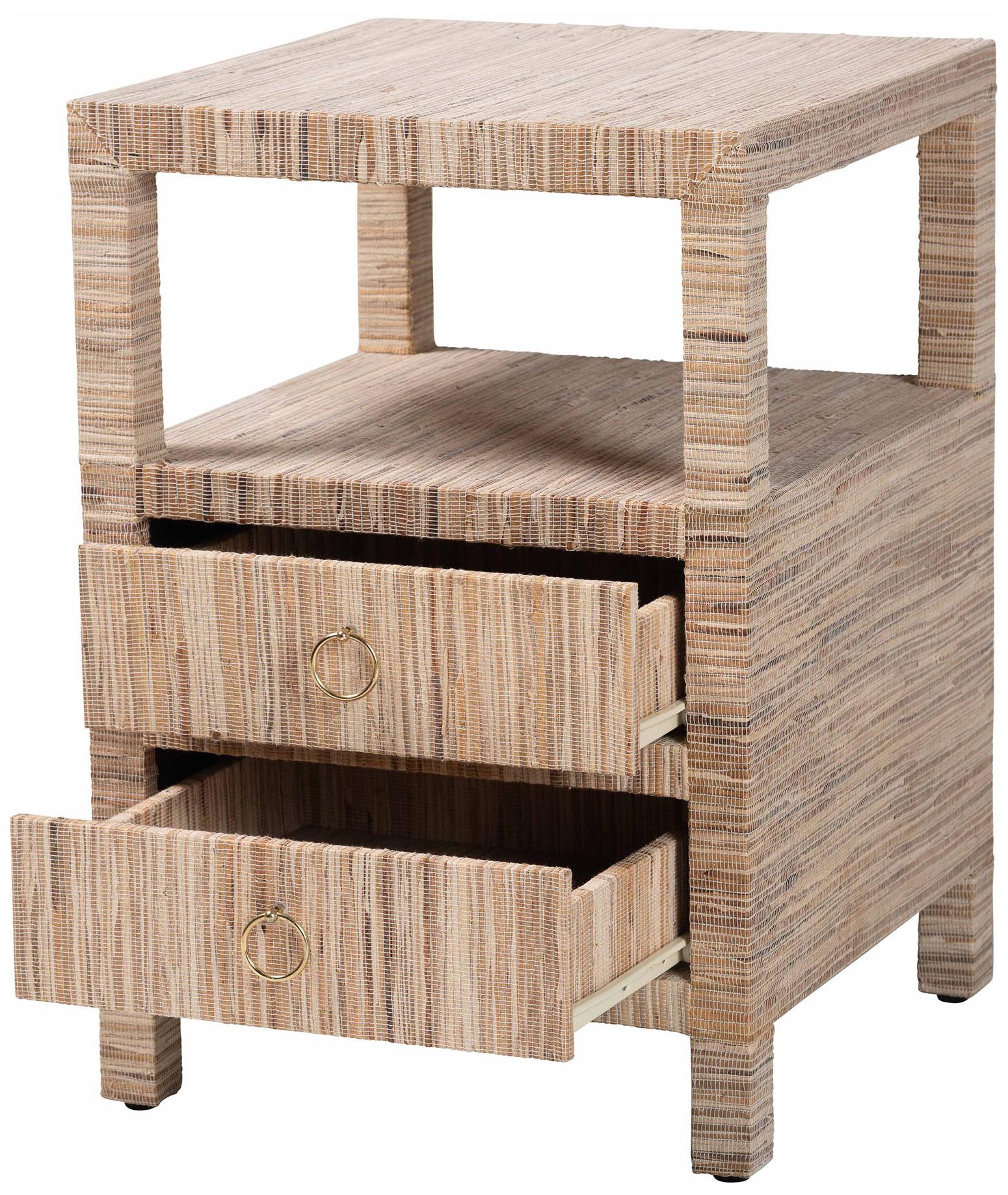 Image 3 bali & pari Paine Bohemian Woven Grasscloth 2-Drawer Nightstand more views