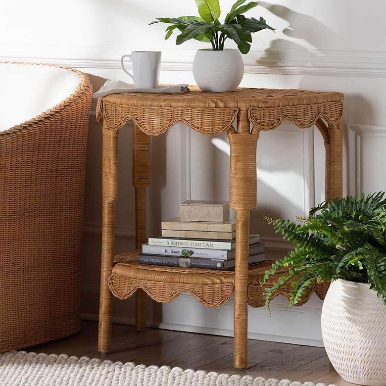 Image 1 bali & pari Paisley Coastal Scallop Light Honey Rattan Console Table