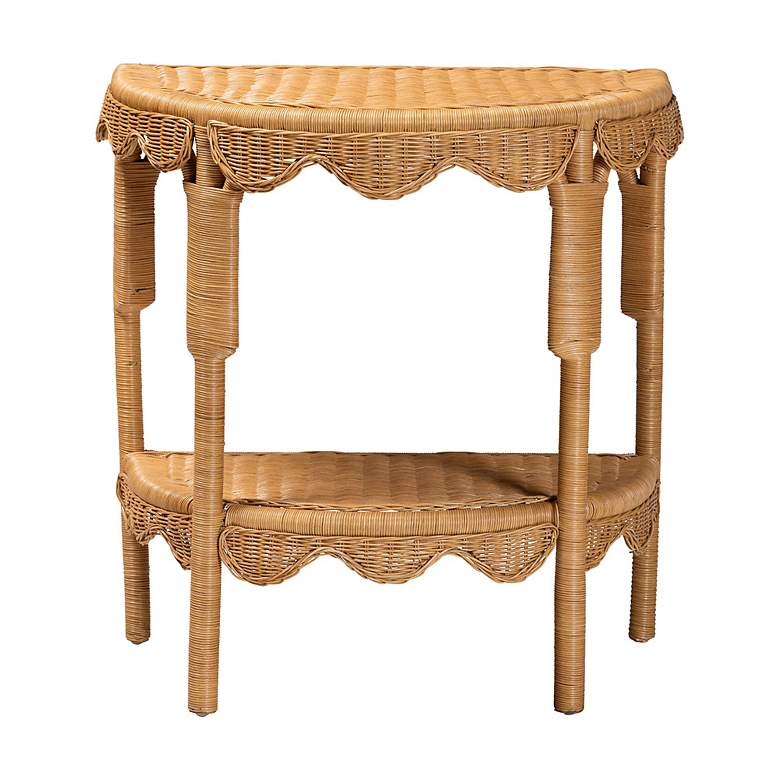 Image 3 bali & pari Paisley Coastal Scallop Light Honey Rattan Console Table more views