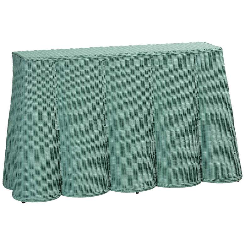 Image 1 bali & pari Palm Bohemian Seafoam Green Scallop Rattan Console Table
