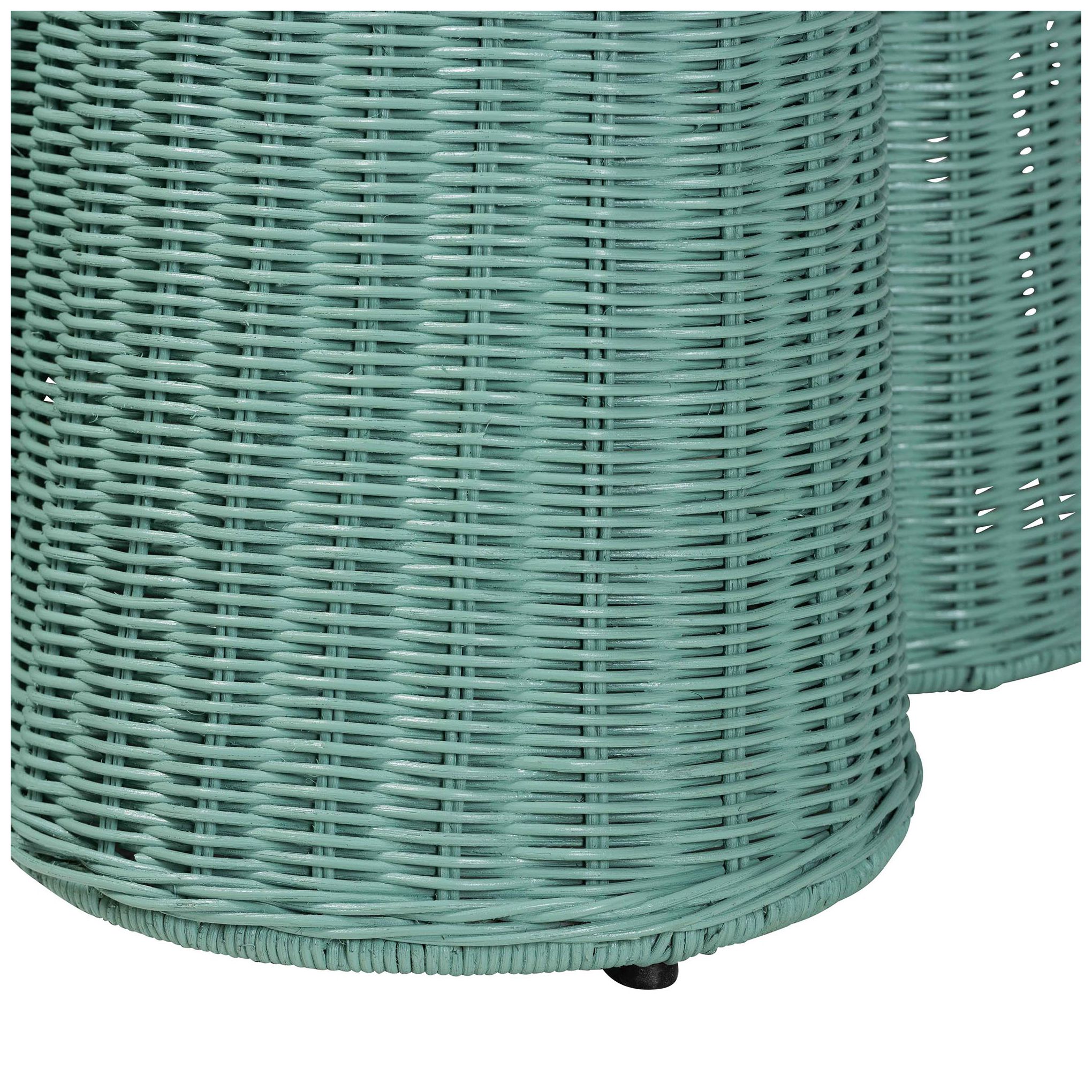 Image 7 bali & pari Palm Bohemian Seafoam Green Scallop Rattan Console Table more views