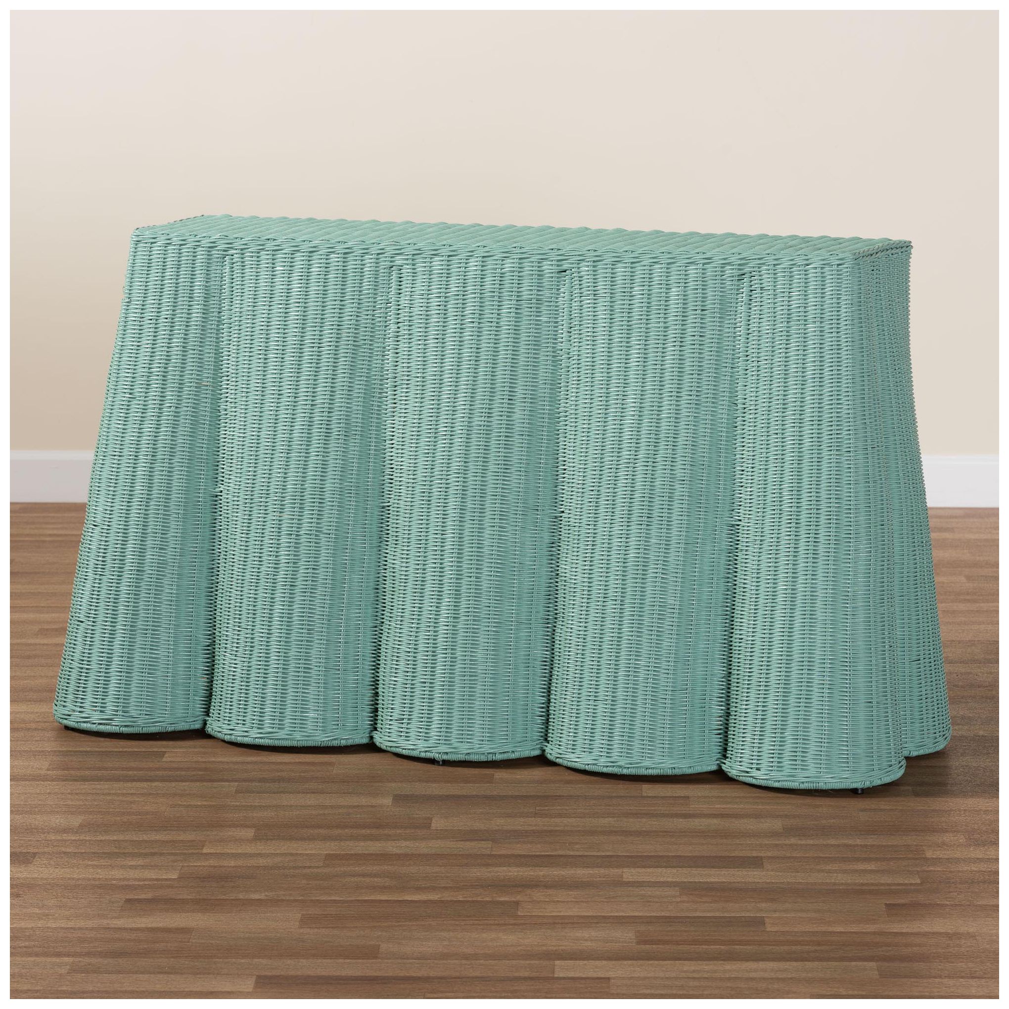 bali & pari Palm Bohemian Seafoam Green Scallop Rattan Console Table