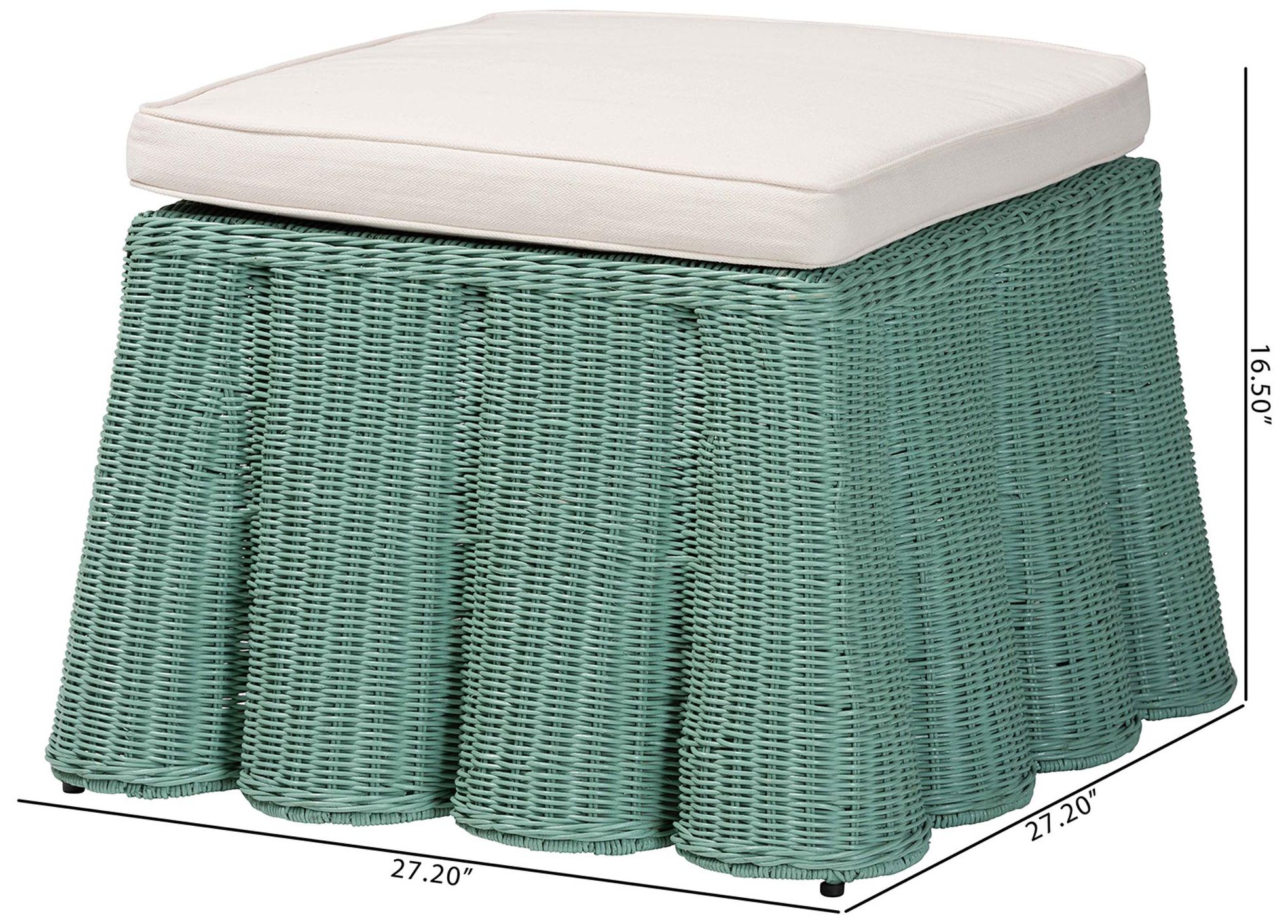 Image 7 bali & pari Palm Bohemian Seafoam Green Scallop Rattan Ottoman more views