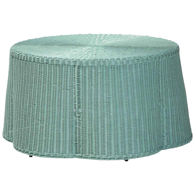Image 1 bali & pari Palm Bohemian Seafoam Green Scalloped Rattan Coffee Table