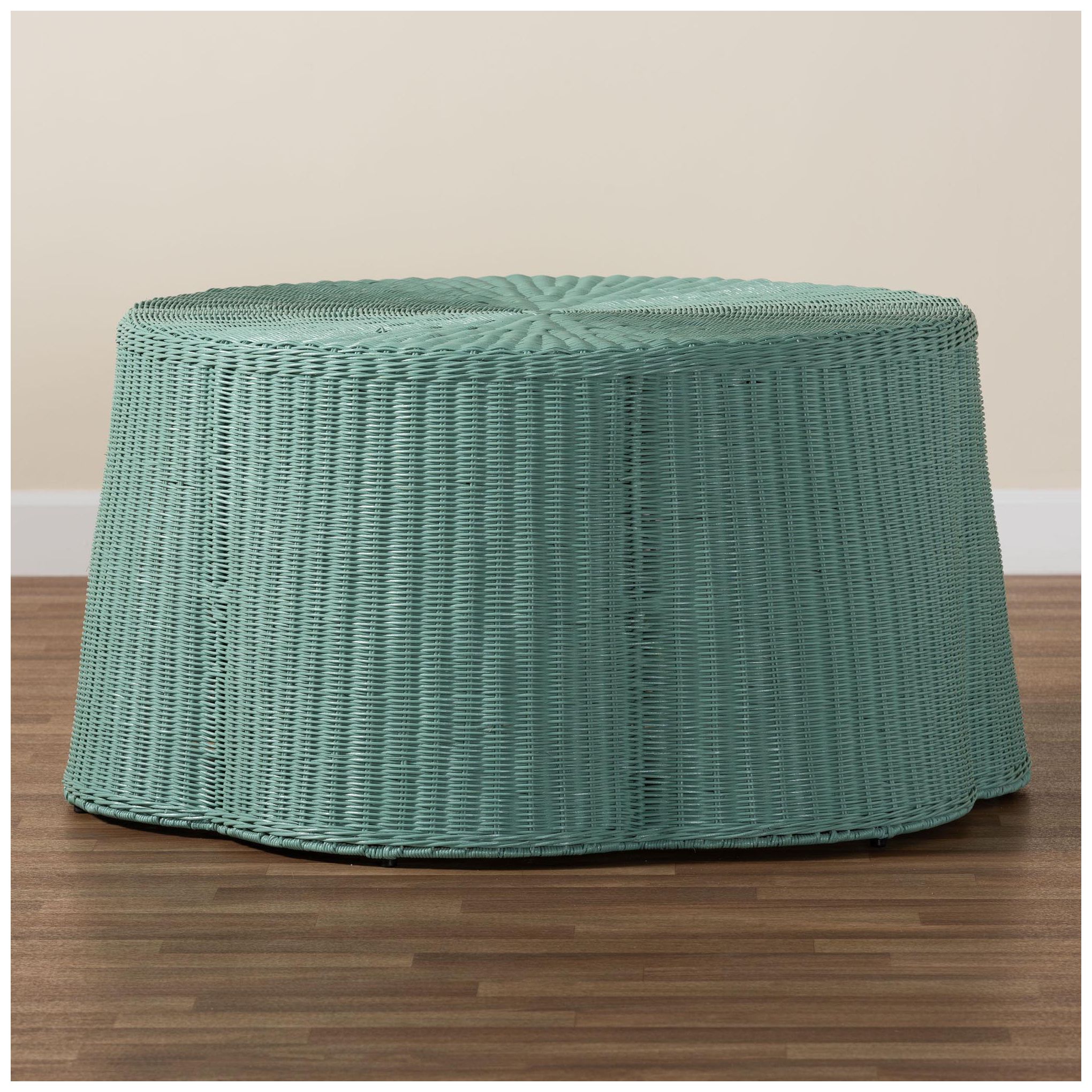 Image 6 bali & pari Palm Bohemian Seafoam Green Scalloped Rattan Coffee Table more views