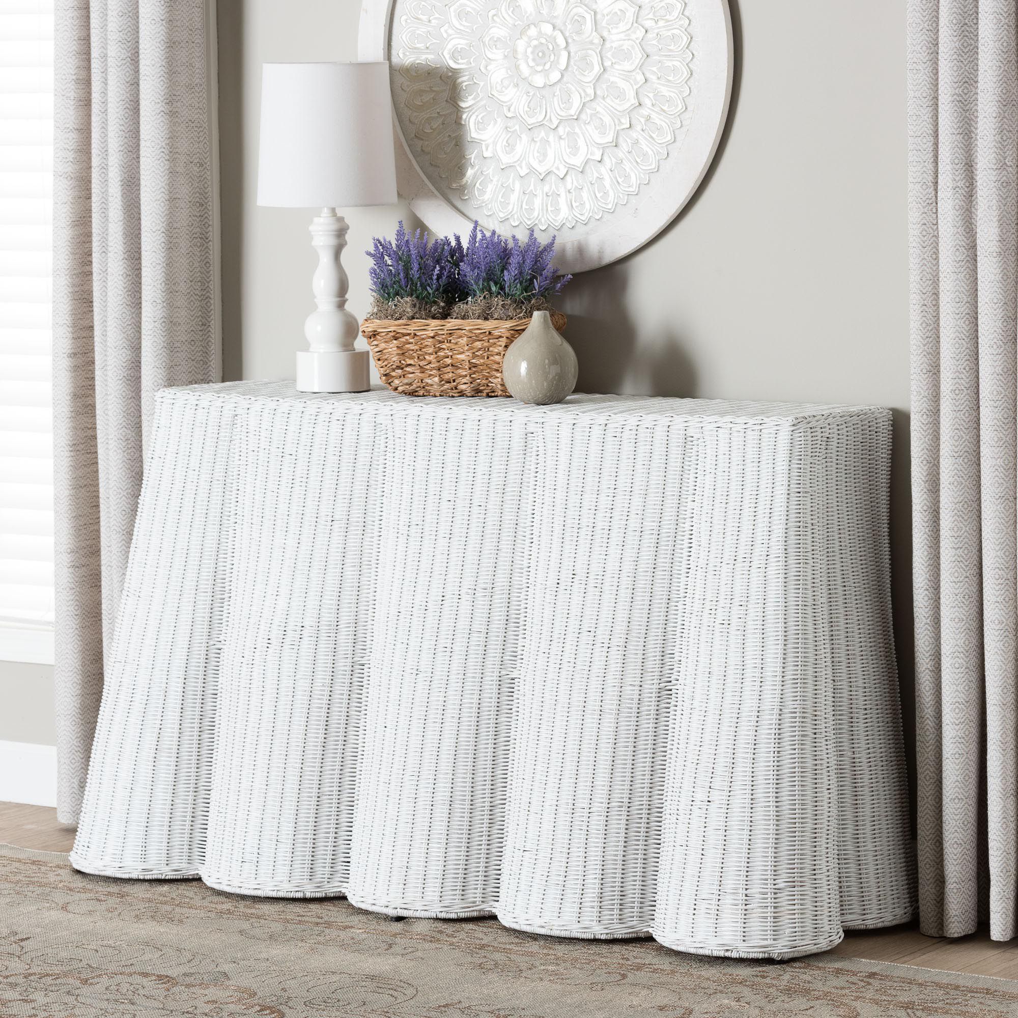 Thumbnail1 of bali & pari Palm Bohemian White Scallop Rattan Console Table