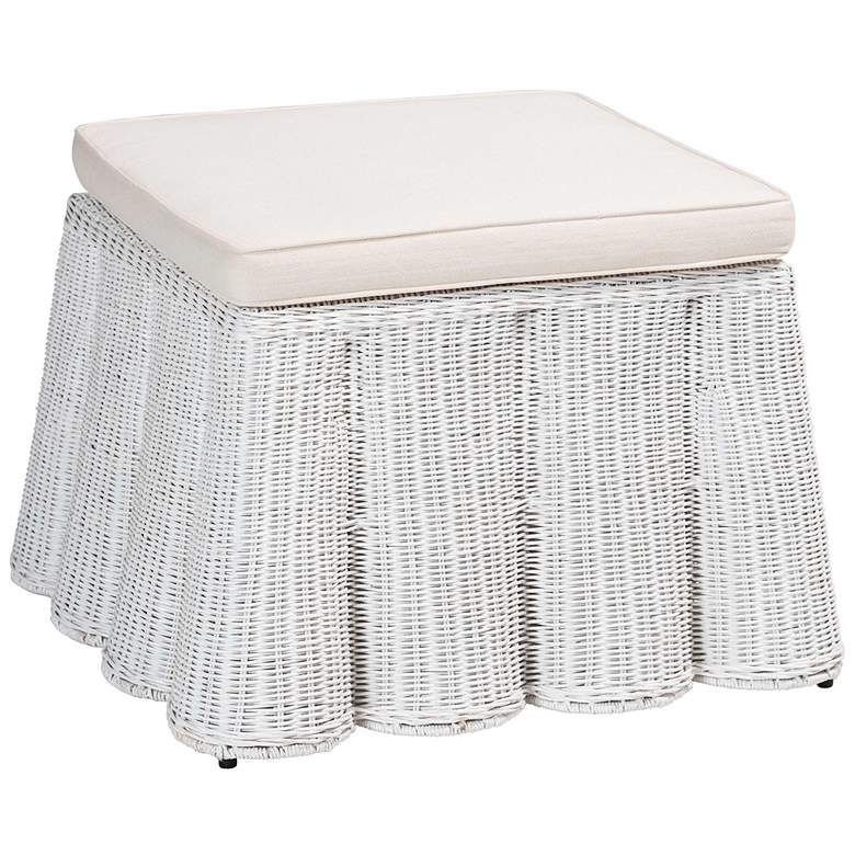 Image 1 bali & pari Palm Bohemian White Scallop Rattan Ottoman