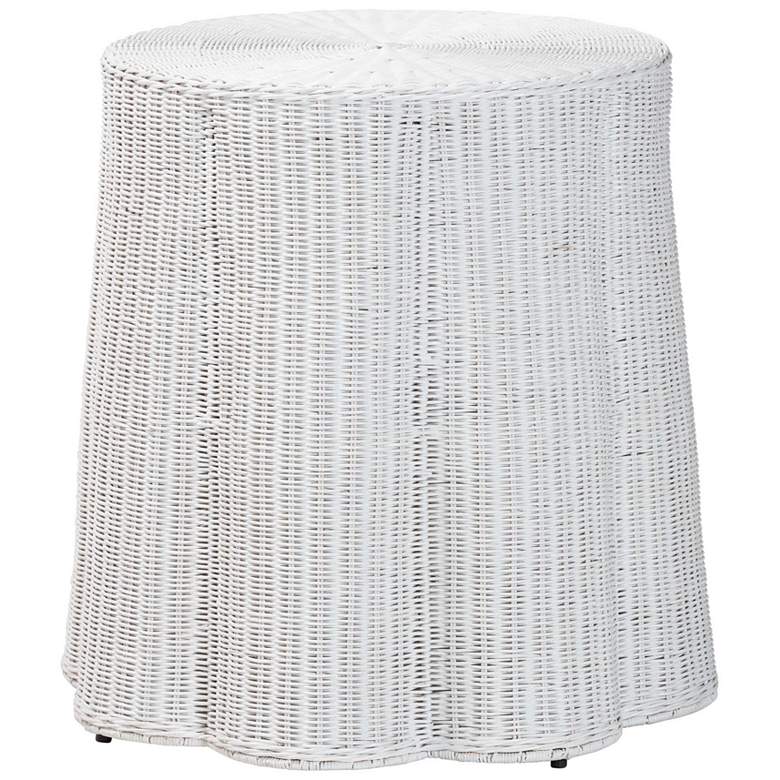 Image 1 bali & pari Palm Bohemian White Scalloped Rattan End Table