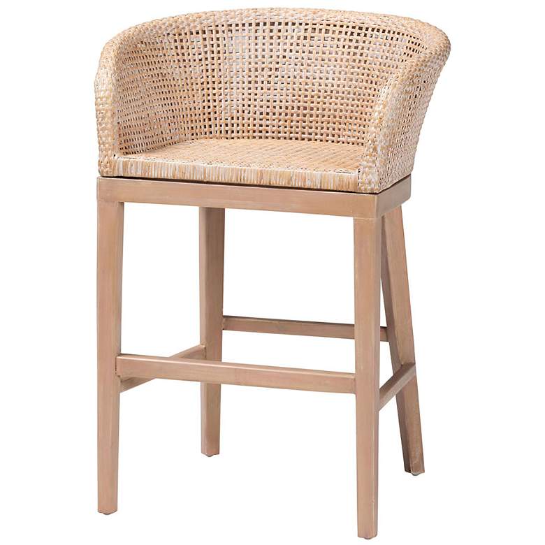 Image 2 bali & pari Papua White Washed Rattan and Mahogany Wood Counter Stool