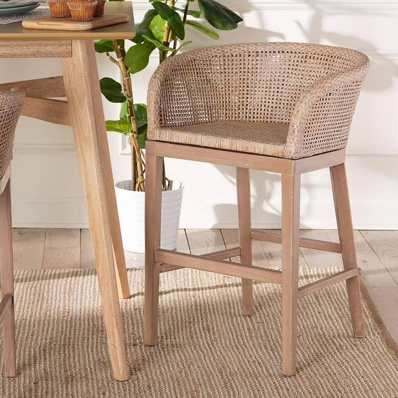 Image 1 bali & pari Papua White Washed Rattan and Mahogany Wood Counter Stool