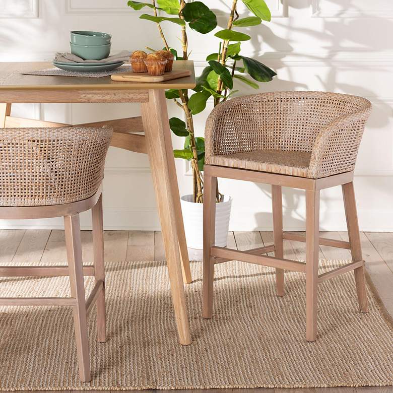 Image 3 bali & pari Papua White Washed Rattan and Mahogany Wood Counter Stool more views