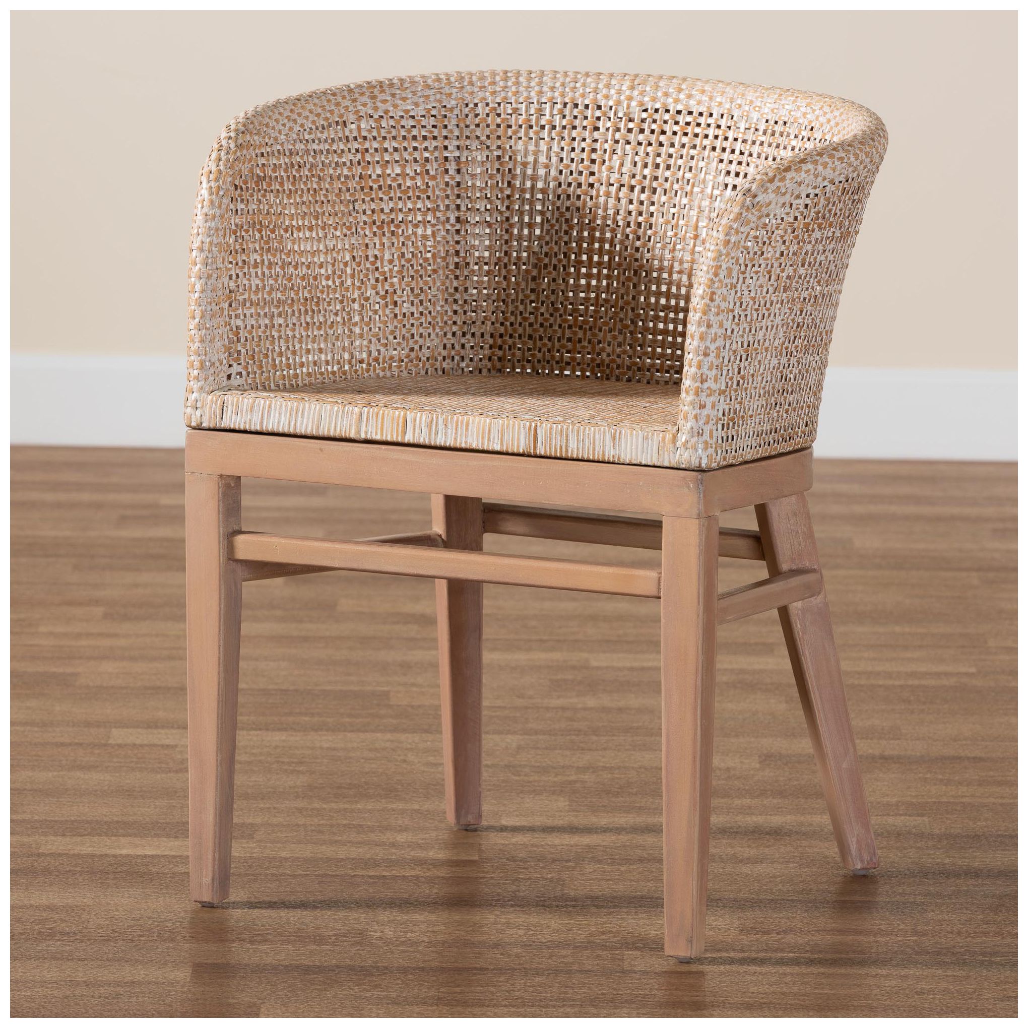 bali & pari Papua White Washed Rattan and Mahogany Wood Dining Chair