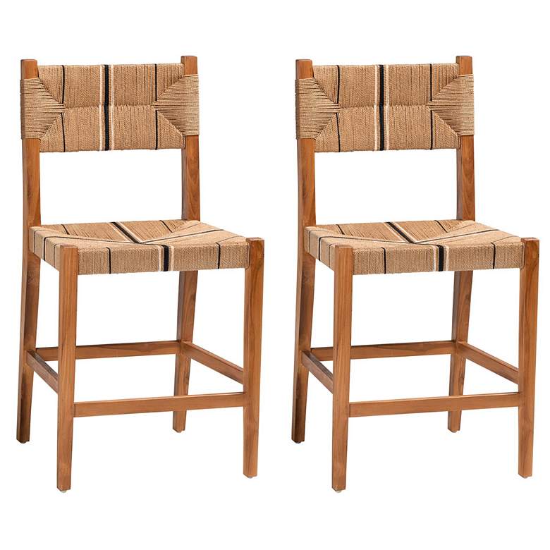 Image 1 bali & pari Prita Paper Loom and Natural Mahogany Wood Counter Stool