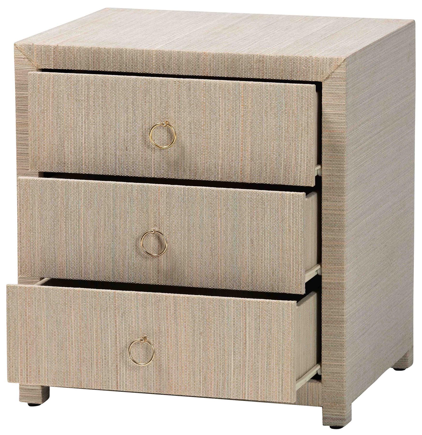 Image 3 bali & pari Quinn Bohemian Woven Natural Grasscloth 3-Drawer Nightstand more views