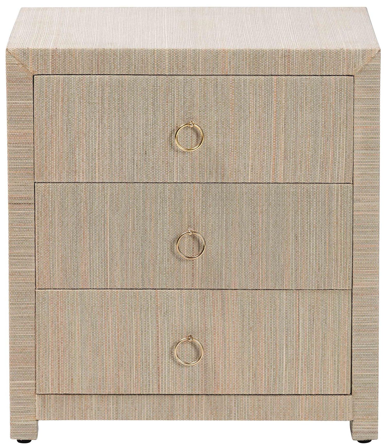 Image 4 bali & pari Quinn Bohemian Woven Natural Grasscloth 3-Drawer Nightstand more views
