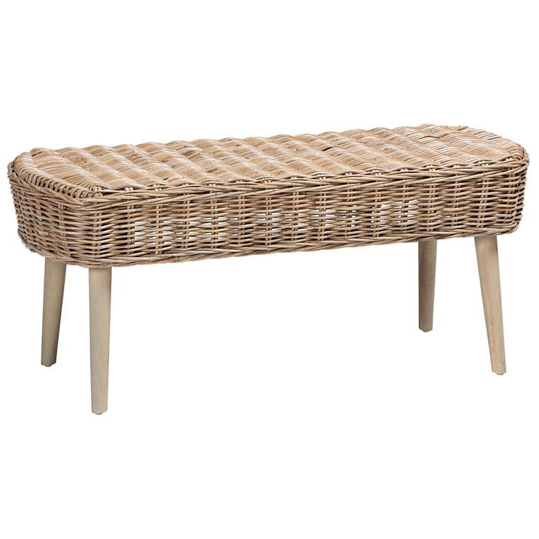 Image 1 bali & pari Raisa Natural Kubu Rattan and Grey Acacia Wood Accent Bench