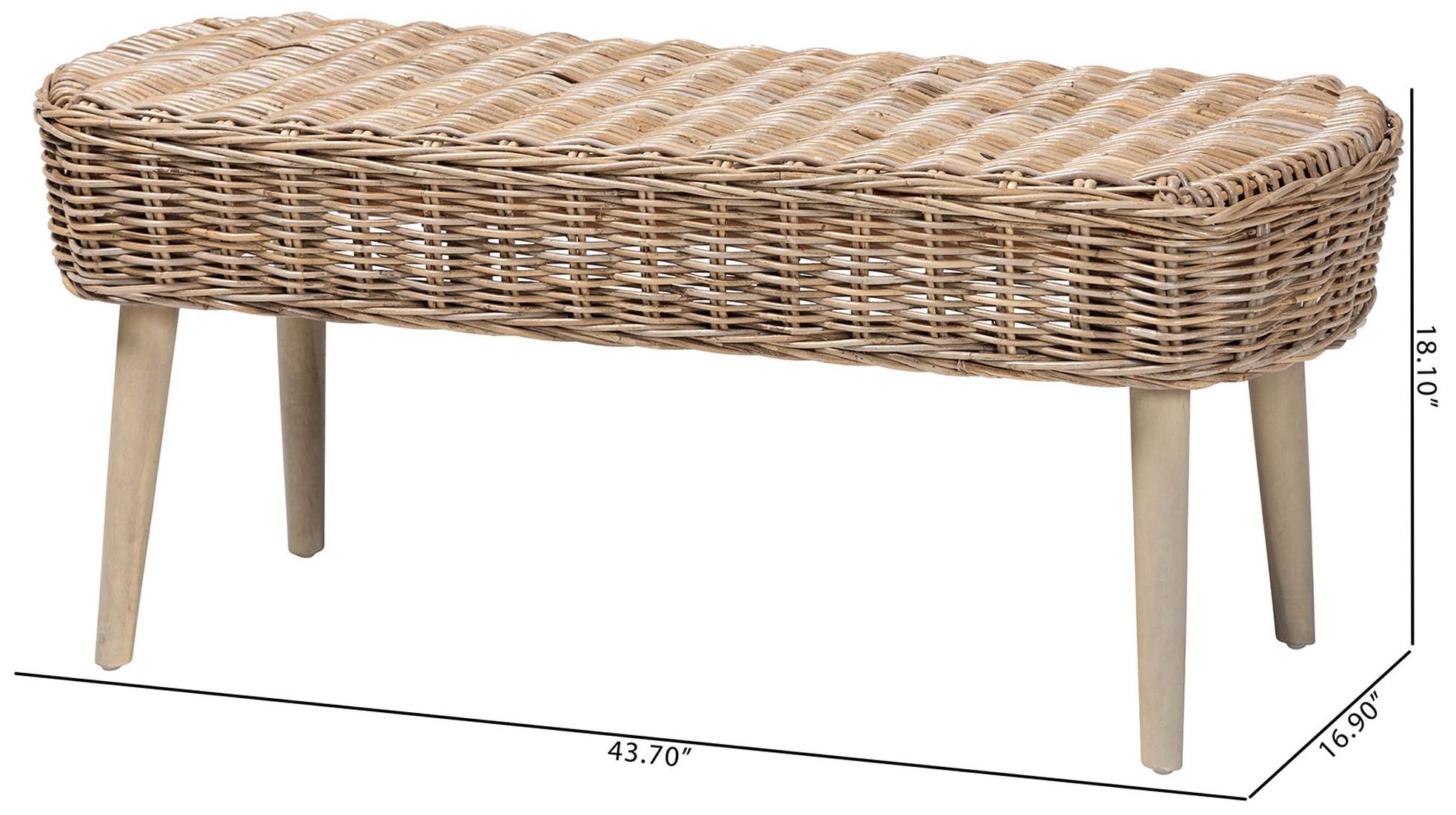 bali & pari Raisa Natural Kubu Rattan and Grey Acacia Wood Accent Bench