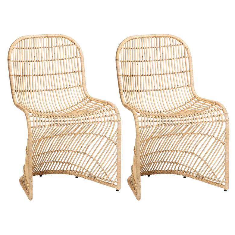 Image 1 bali & pari Rosalba Bohemian Rattan 2-Piece S-Curve Dining Chair Set