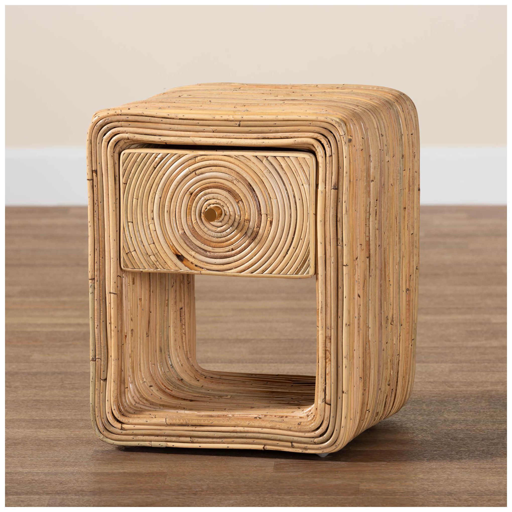 bali & pari Rosina Bohemian Natural Rattan 1-Drawer Nightstand