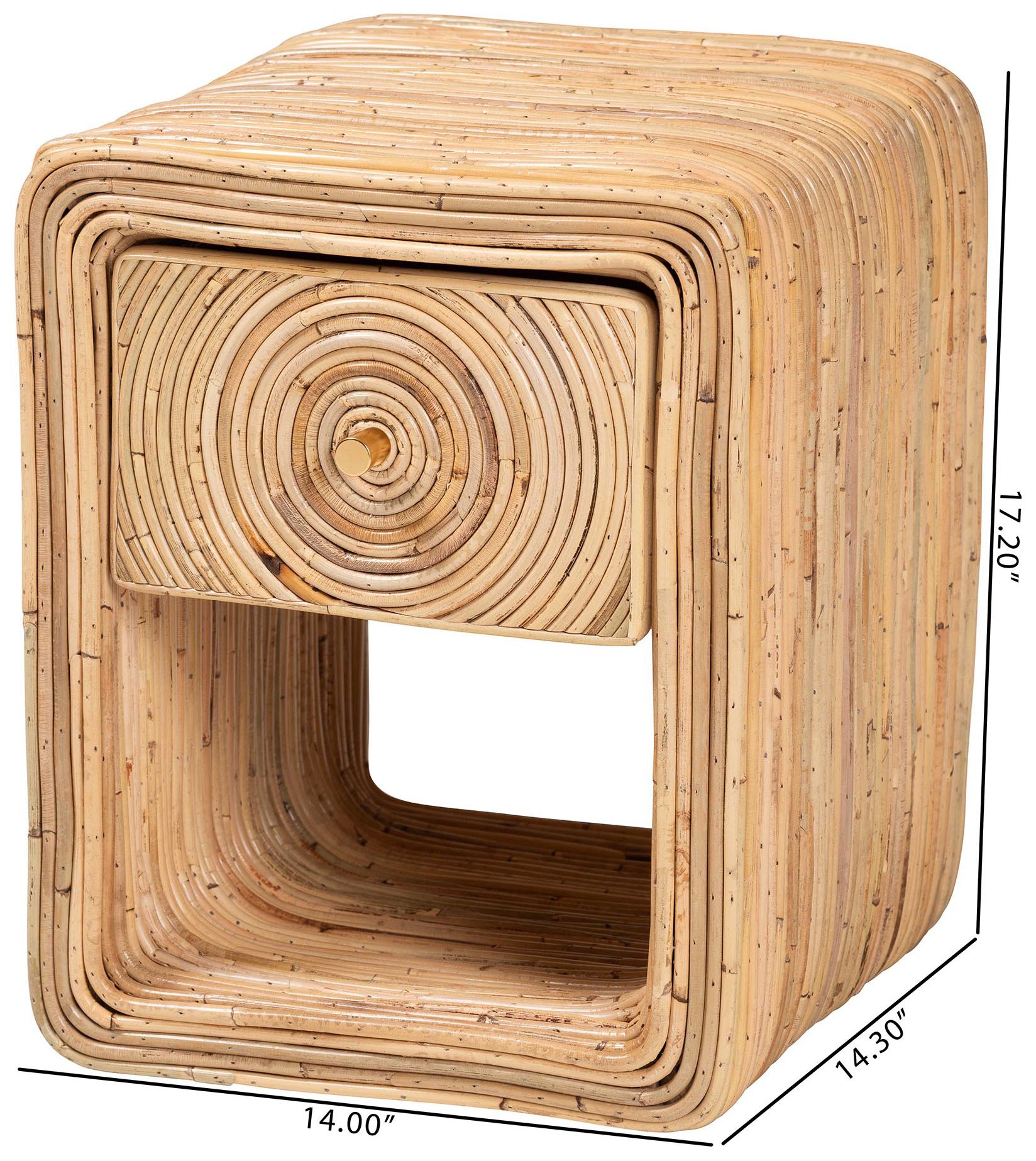 bali & pari Rosina Bohemian Natural Rattan 1-Drawer Nightstand