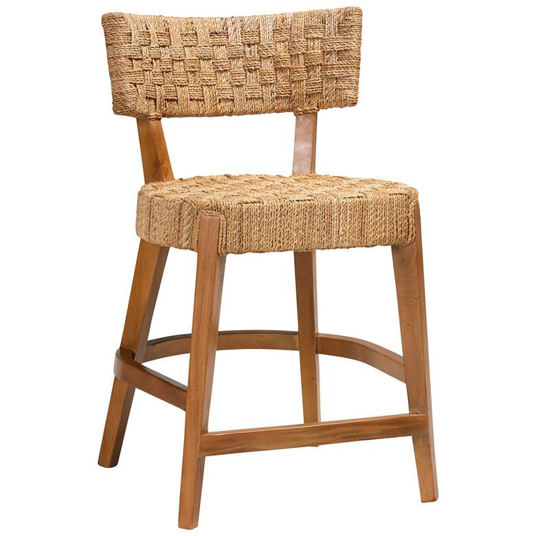Image 1 bali & pari Sabit Bohemian Seagrass and Mahogany Wood Counter Stool