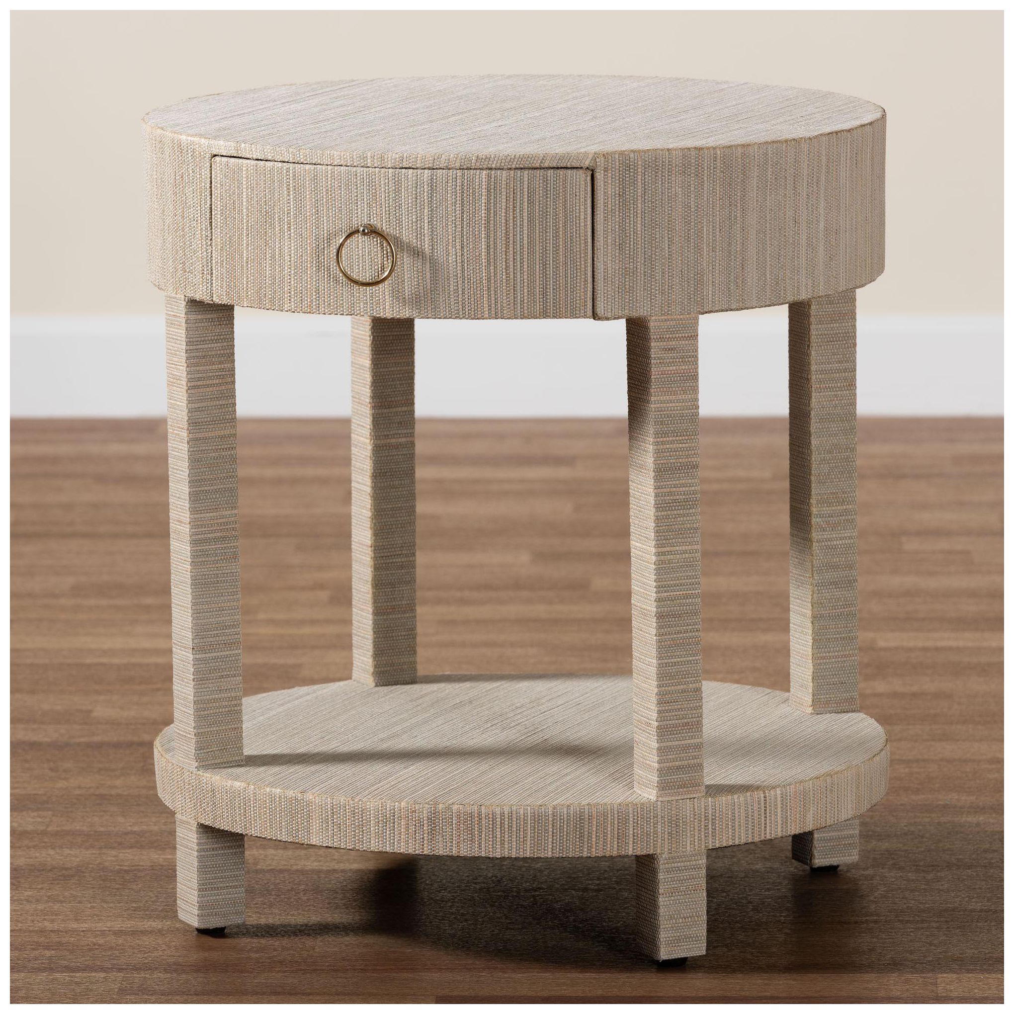 bali & pari Sadia Bohemian Woven Natural Grasscloth 1-Drawer Nightstand