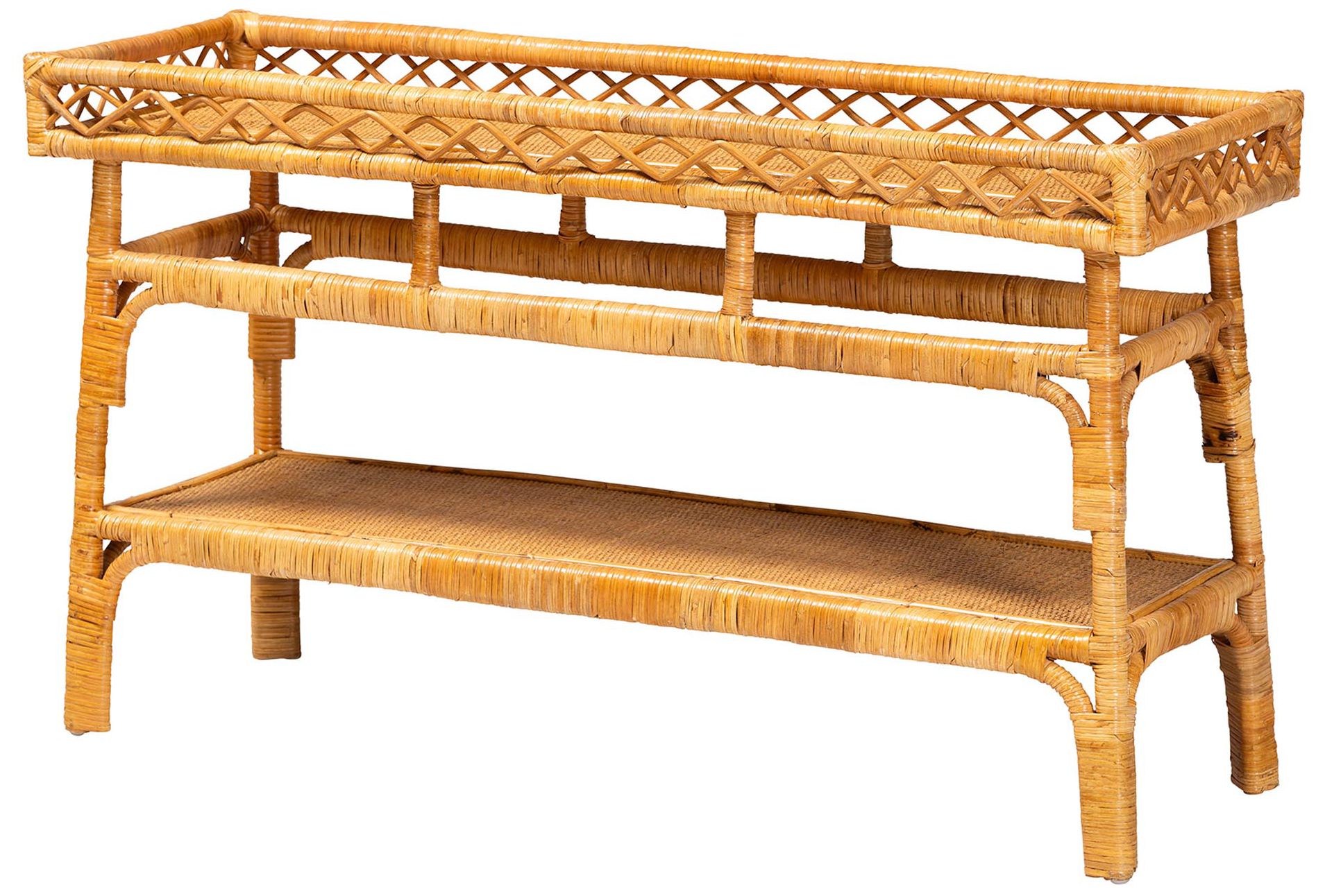 Image 2 bali & pari Savitri Modern Bohemian Natural Rattan 2 Tier Console Table