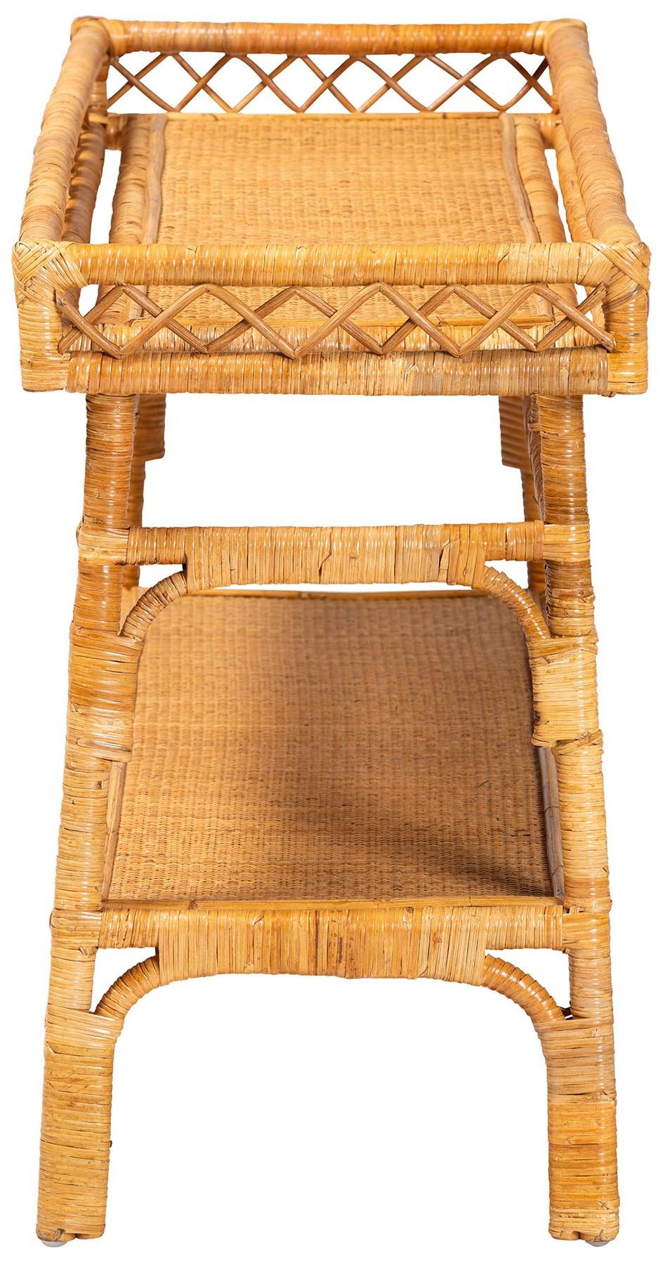 Image 4 bali & pari Savitri Modern Bohemian Natural Rattan 2 Tier Console Table more views