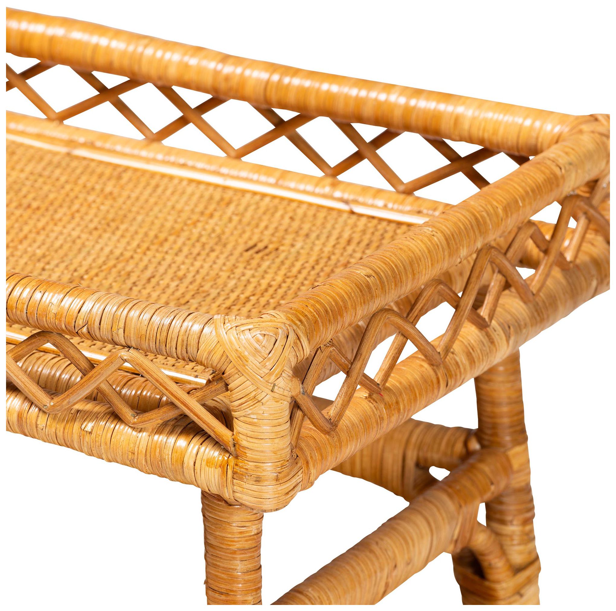 Image 5 bali & pari Savitri Modern Bohemian Natural Rattan 2 Tier Console Table more views