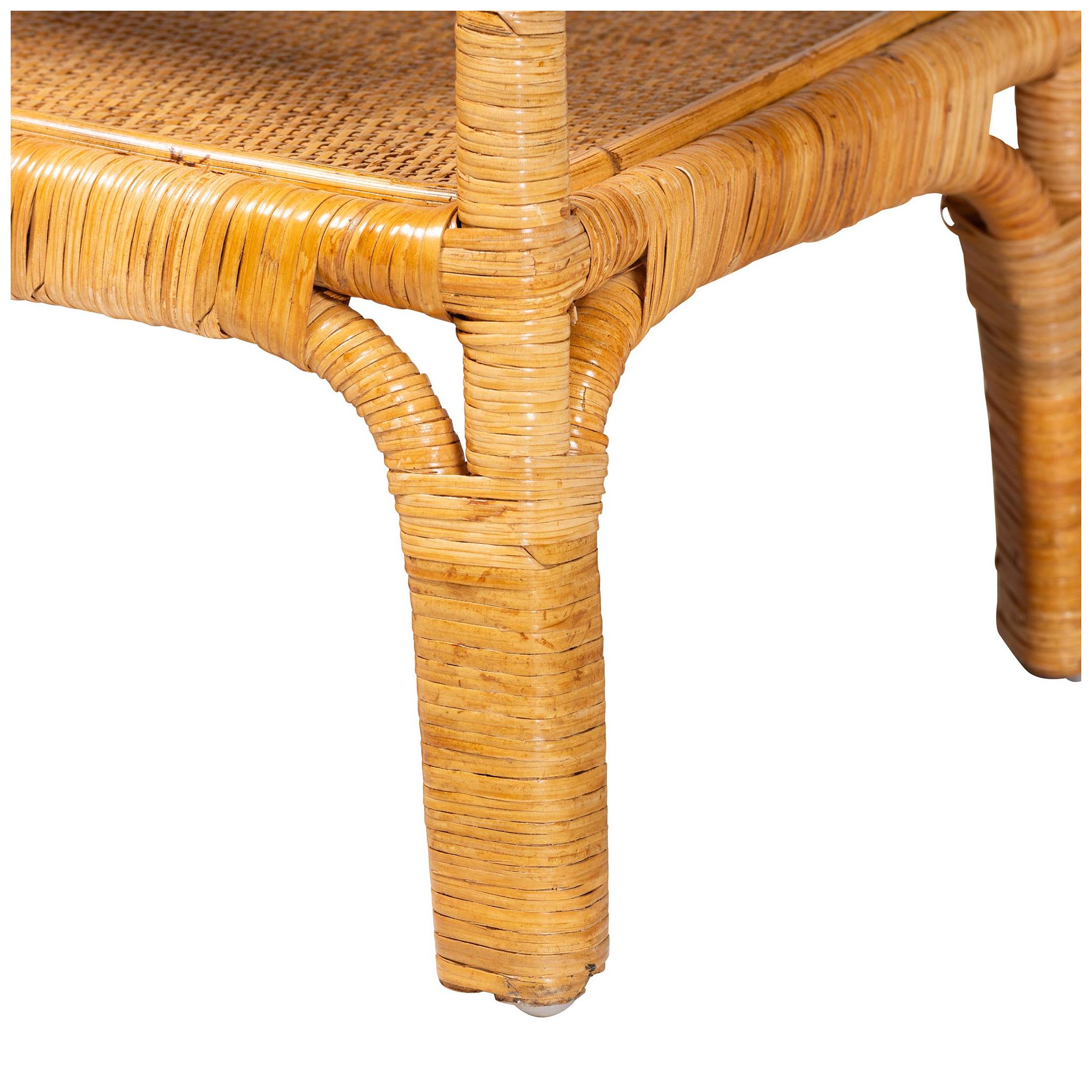 Image 6 bali & pari Savitri Modern Bohemian Natural Rattan 2 Tier Console Table more views