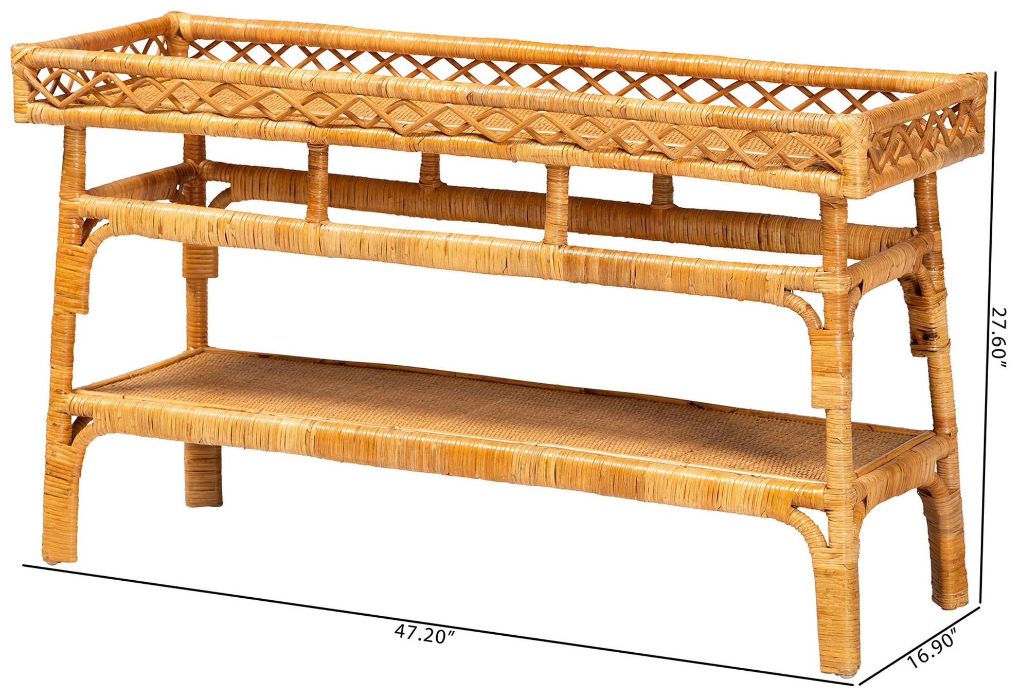 bali & pari Savitri Modern Bohemian Natural Rattan 2 Tier Console Table