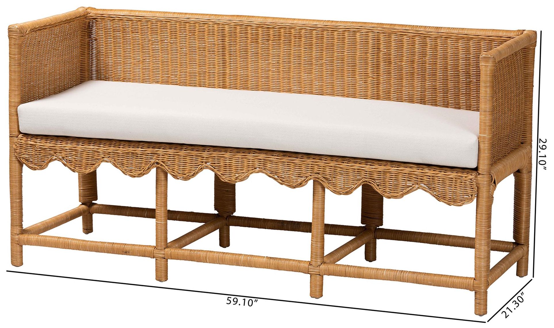 bali & pari Seranay Bohemian Scallop Light Honey Rattan Accent Bench